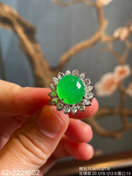 玻璃木纳艳绿蛋面戒指 【42-2221602】具体价格微信咨询 商品图0