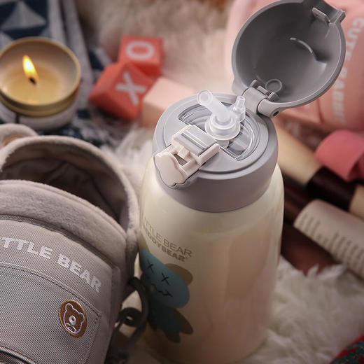 杯具熊儿童直饮保温杯带吸管毛绒杯兔子杯可爱男女便携幼儿园水壶20 商品图2