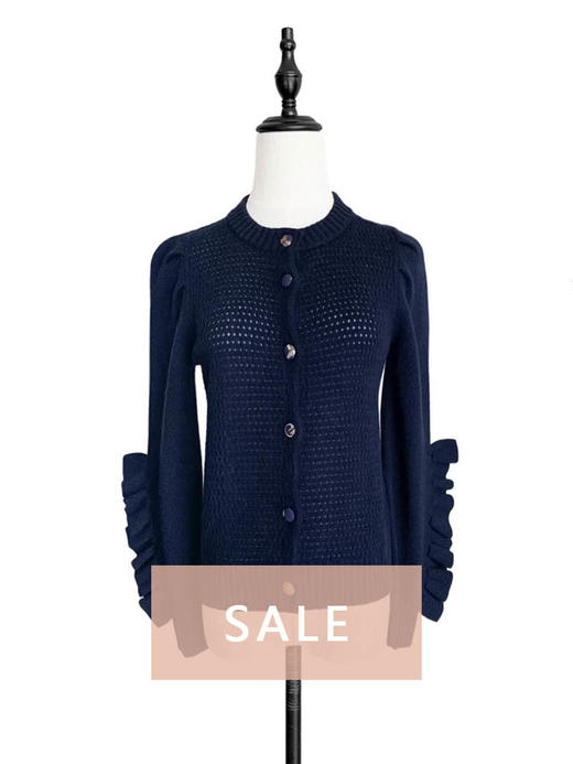 TYNVIE 袖口排花边羊绒混纺开衫 - 藏青色 商品图0