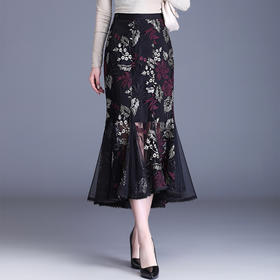 鱼尾网纱重工刺绣包臀半身裙女2022春季新款高腰气质一步中长裙 TY6811