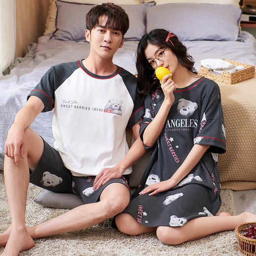 BABY YEON 2022夏季情侣睡衣简约舒适纯棉连衣睡裙夫妻居家可外穿家居服 商品图1
