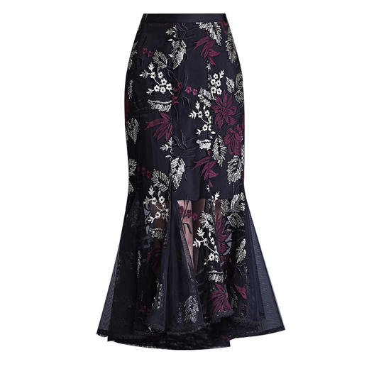 鱼尾网纱重工刺绣包臀半身裙女2022春季新款高腰气质一步中长裙 TY6811 商品图4