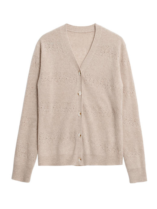 2022新款拉毛丝羊绒12针单股镂空提花针法V领开衫 商品图4