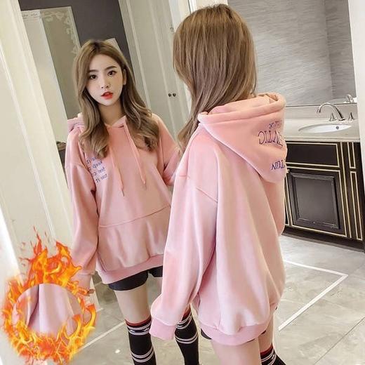 双面金丝绒秋冬季新款韩版时尚百搭显瘦中长款连帽卫衣女外套加绒加厚 商品图3