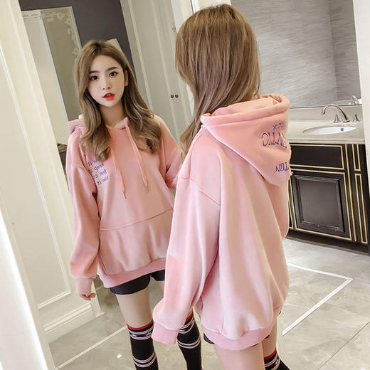 双面金丝绒秋冬季新款韩版时尚百搭显瘦中长款连帽卫衣女外套加绒加厚 商品图5