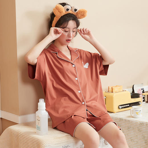 BABY YEON 简约开衫短裤睡衣女网红ins蝴蝶结甜美居家可外穿家居服代发 商品图1