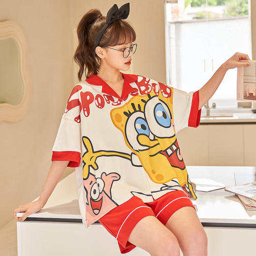 BABY YEON 简约开衫短裤睡衣女网红ins蝴蝶结甜美居家可外穿家居服代发 商品图0
