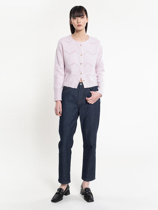 2022新款拉毛丝羊绒7针双股镂空提花圆领开衫 商品图1