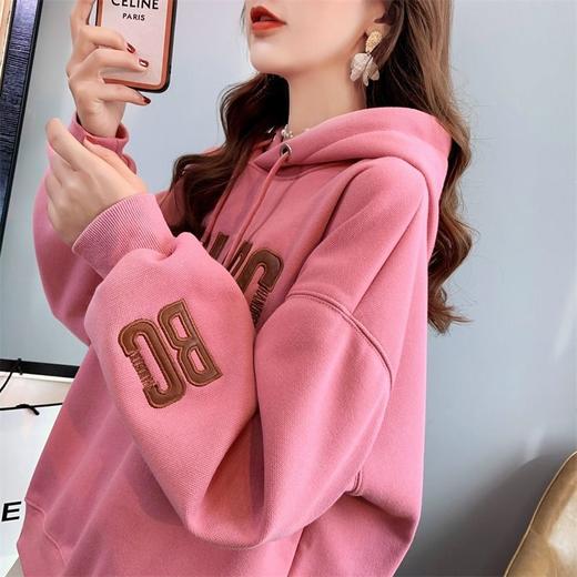 时尚潮流宽松保暖卫衣女加绒加厚新款韩版连帽宽松学生百搭小众设计高档外套上衣女 商品图3