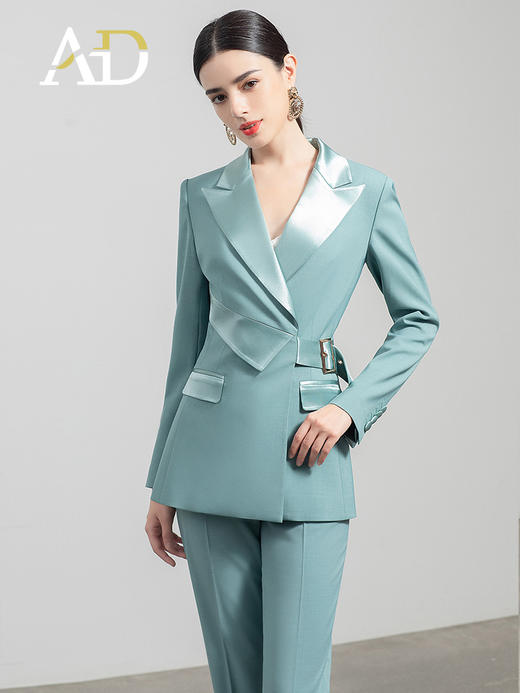 AD高端职业套装女时尚气质女神范西装正装新款绿色设计感收腰西服 商品图2