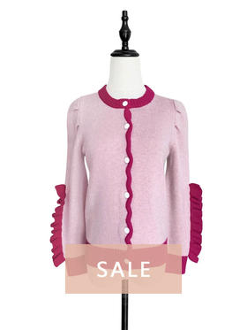 TYNVIE 袖口排花边羊绒混纺开衫 - 粉色