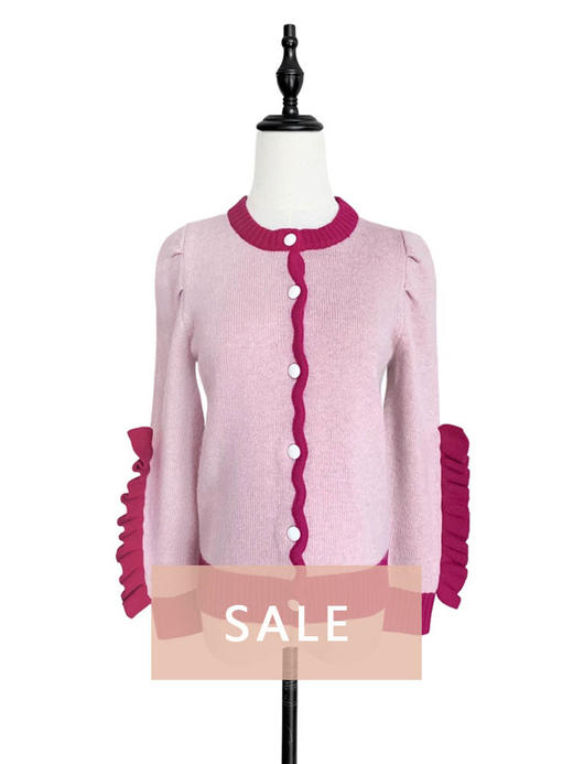 TYNVIE 袖口排花边羊绒混纺开衫 - 粉色 商品图0