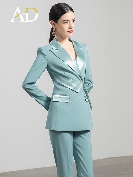 AD高端职业套装女时尚气质女神范西装正装新款绿色设计感收腰西服 商品图3