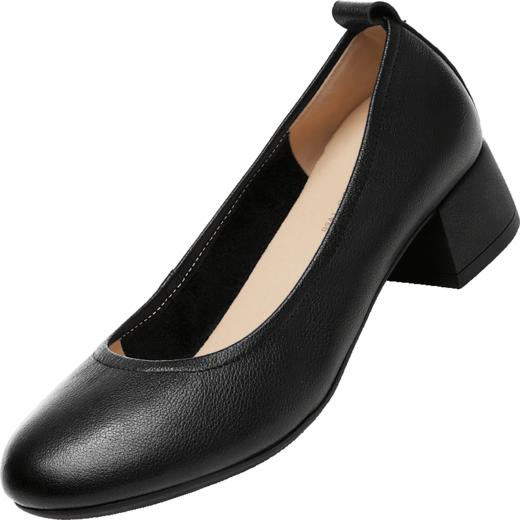 信诺女鞋工作鞋空姐久站黑色面试酒店职业鞋软底皮鞋高跟粗跟单鞋22C1908-9 商品图4