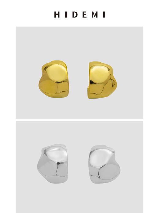 HIDEMI 不规则开口圆形宽面耳环 金色/银色 商品图5
