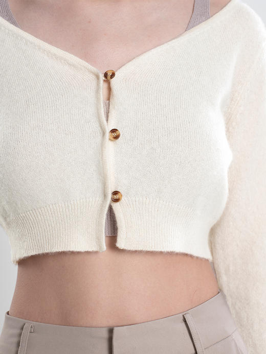 2022新款拉毛丝羊绒12针单股绊扣短款开衫 商品图3