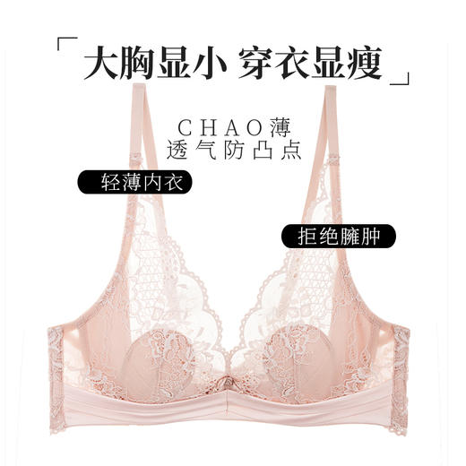 夏娃的诱惑法式内衣薄款大胸显小收副乳防下垂软钢圈抗菌文胸 商品图0