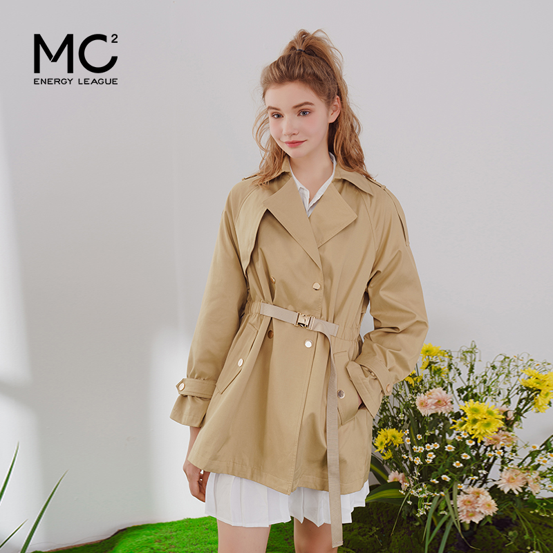 MC2短款风衣女2023年春季新款时尚气质收腰百搭翻领休闲宽松外套