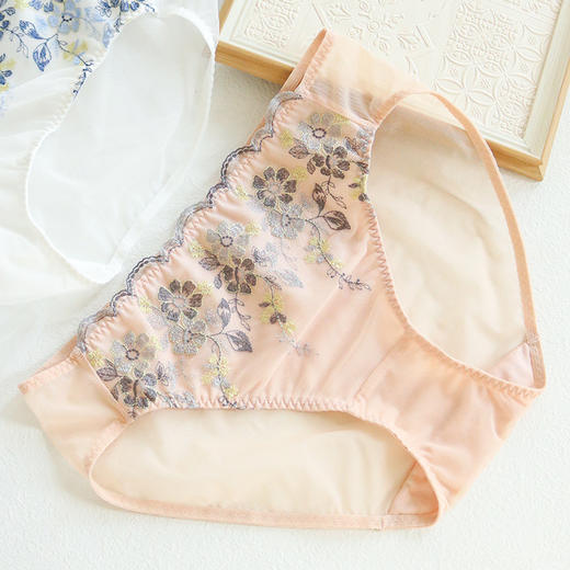 TG-TG01S105真丝刺绣女内裤 中腰无痕蕾丝性感桑蚕丝三角裤包臀透气短裤 商品图5