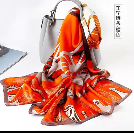 兰诗雨春季车轮链条款真丝丝巾 商品图0