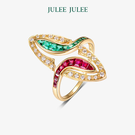 【相伴】JULEE JULEE茱俪珠宝 18K白金祖母绿红宝石钻石戒指 商品图1
