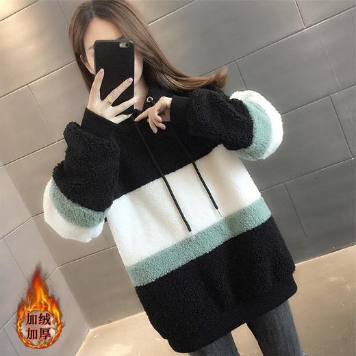 羊羔毛卫衣女加绒加厚2022新款秋冬季韩版宽松时尚上衣连帽外套潮 商品图2