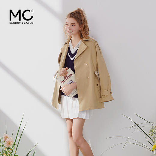 MC2短款风衣女2023年春季新款时尚气质收腰百搭翻领休闲宽松外套 商品图1