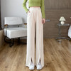 绿色阔腿裤女2022春高腰垂感针织直筒裤灯芯绒显瘦开叉长裤子  HMQW7156 商品缩略图1
