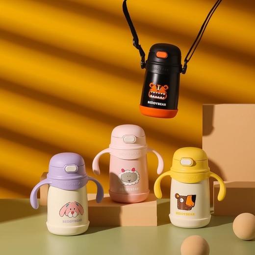 韩国杯具熊奇趣森林学饮杯带吸管保温杯带手柄背带BJX-9 商品图0