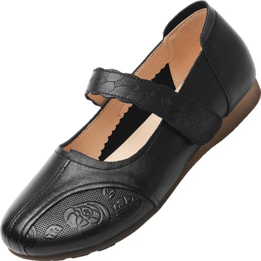 信诺拇指外翻老年皮鞋女奶奶防滑真皮加肥加大牛筋软底舒适妈妈鞋22C3029-2 商品图4