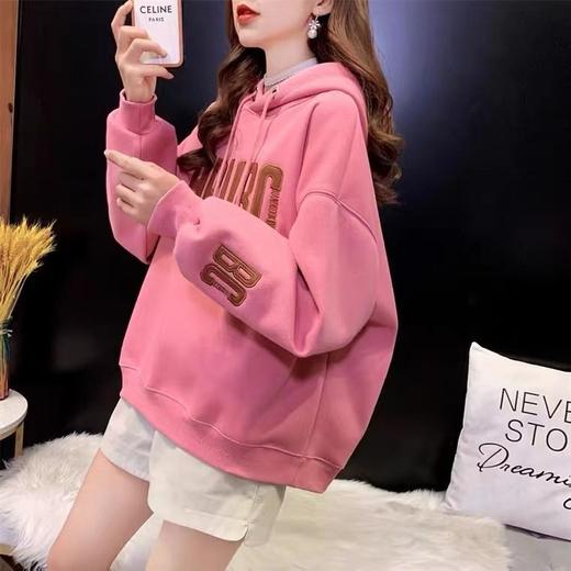 时尚潮流宽松保暖卫衣女加绒加厚新款韩版连帽宽松学生百搭小众设计高档外套上衣女 商品图0