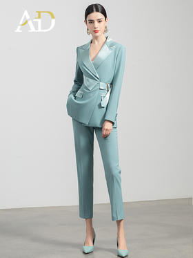 AD高端职业套装女时尚气质女神范西装正装新款绿色设计感收腰西服