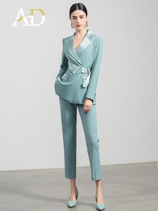 AD高端职业套装女时尚气质女神范西装正装新款绿色设计感收腰西服 商品图0