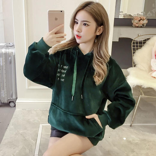 双面金丝绒秋冬季新款韩版时尚百搭显瘦中长款连帽卫衣女外套加绒加厚 商品图8