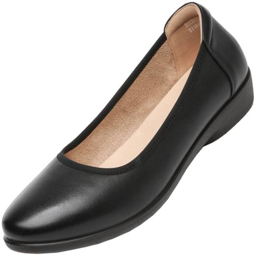 信诺工作鞋女软底舒适上班久站不累黑色职业透气单鞋真皮平底皮鞋22C8135-9 商品图4