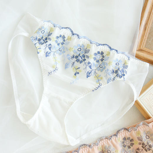 TG-TG01S105真丝刺绣女内裤 中腰无痕蕾丝性感桑蚕丝三角裤包臀透气短裤 商品图4