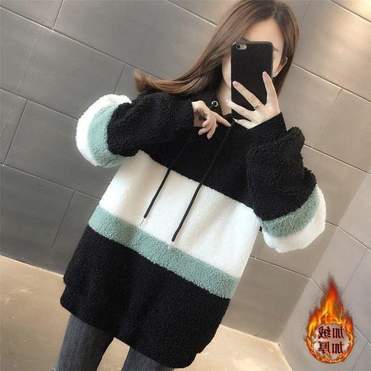 羊羔毛卫衣女加绒加厚2022新款秋冬季韩版宽松时尚上衣连帽外套潮 商品图6