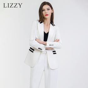 LIZZY 2024时尚帅气设计感黑白撞色西装+直筒长裤套装7141