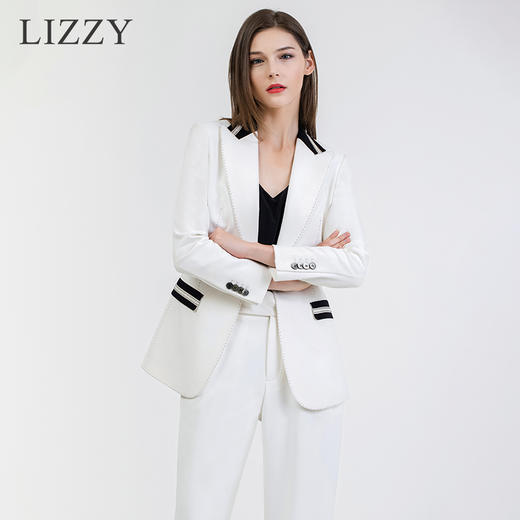 LIZZY 2024时尚帅气设计感黑白撞色西装+直筒长裤套装7141 商品图0