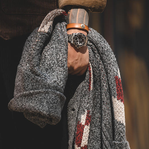 工装优选 美式复古印第安纳瓦霍开衫毛衣青果领加厚针织衫外套男潮 商品图3