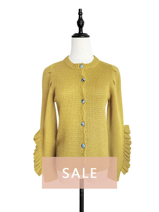 TYNVIE 袖口排花边羊绒混纺开衫 - 芥末黄 商品图0