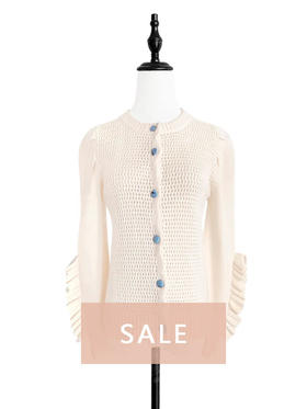 TYNVIE 袖口排花边羊绒混纺开衫 - 米白色