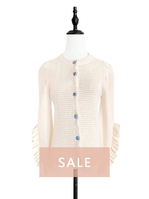 TYNVIE 袖口排花边羊绒混纺开衫 - 米白色 商品图0