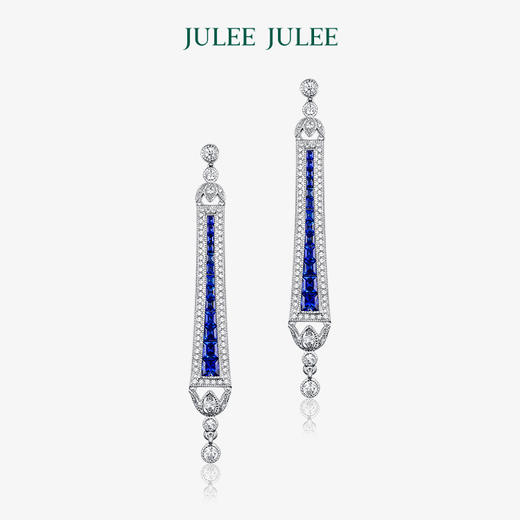 【蓝宝石耳坠】JULEE JULEE茱俪珠宝  18K白金蓝宝石钻石白蓝宝耳坠耳环 商品图0