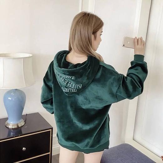 双面金丝绒秋冬季新款韩版时尚百搭显瘦中长款连帽卫衣女外套加绒加厚 商品图9