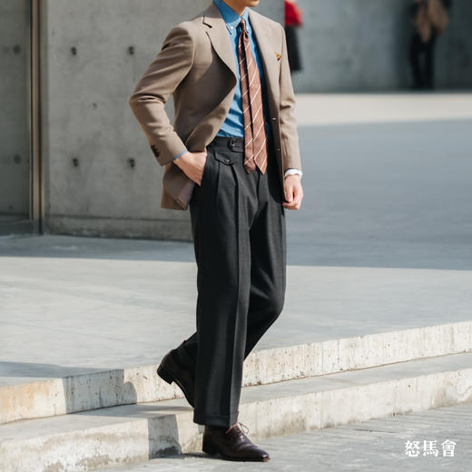 Merino Brothers 四经四纬澳洲美丽诺羊毛碳灰色意式工艺直筒裤 商品图3