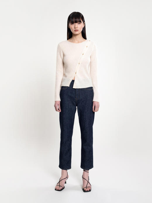 2022新款拉毛丝羊绒7针单股稀针斜襟假式开衫 商品图1