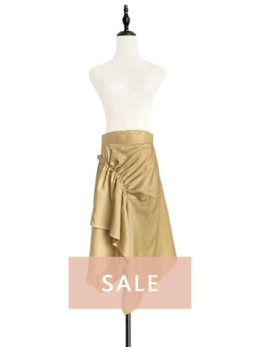 TYNVIE 抽褶设计不对称裙摆半裙-卡其色 商品图0