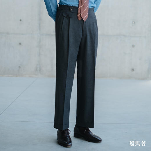 Merino Brothers 四经四纬澳洲美丽诺羊毛碳灰色意式工艺直筒裤 商品图1