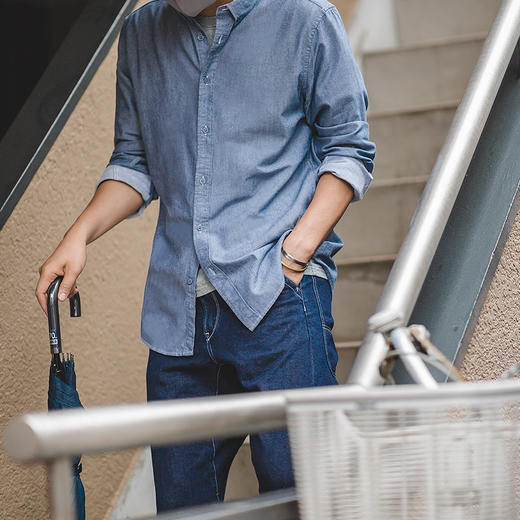 工装优选复古磨毛长袖薄衬衫牛津纺纯棉休闲外穿衬衣打底衫男春 商品图3